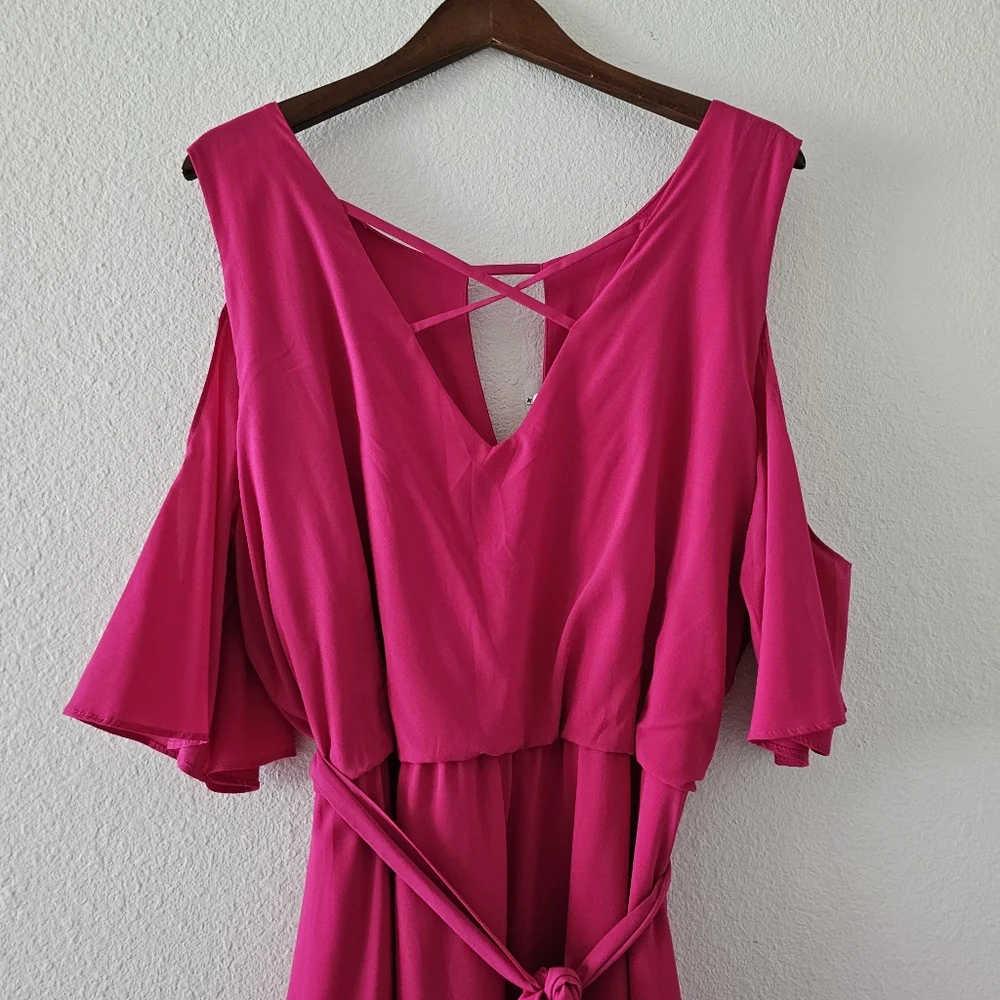 Lane Bryant cold shoulder dress sz 20 pink shark bite hem tie belt NWT - Picture 11 of 15